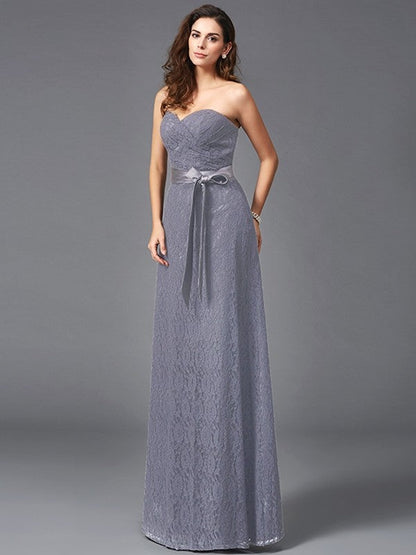 Gorgeous Sweetheart Sash/Ribbon/Belt Sleeveless Long Lace Bridesmaid dresses