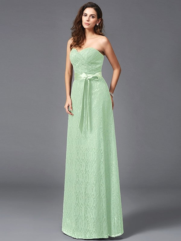 Gorgeous Sweetheart Sash/Ribbon/Belt Sleeveless Long Lace Bridesmaid dresses