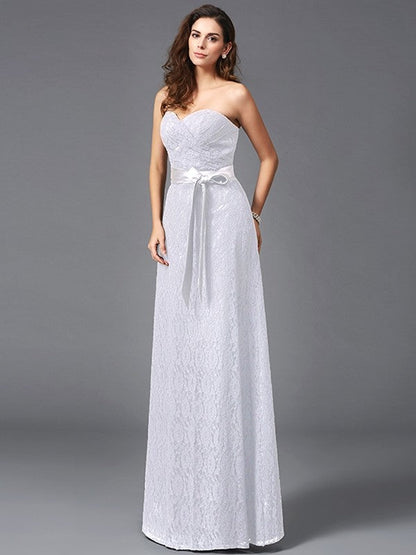 Gorgeous Sweetheart Sash/Ribbon/Belt Sleeveless Long Lace Bridesmaid dresses