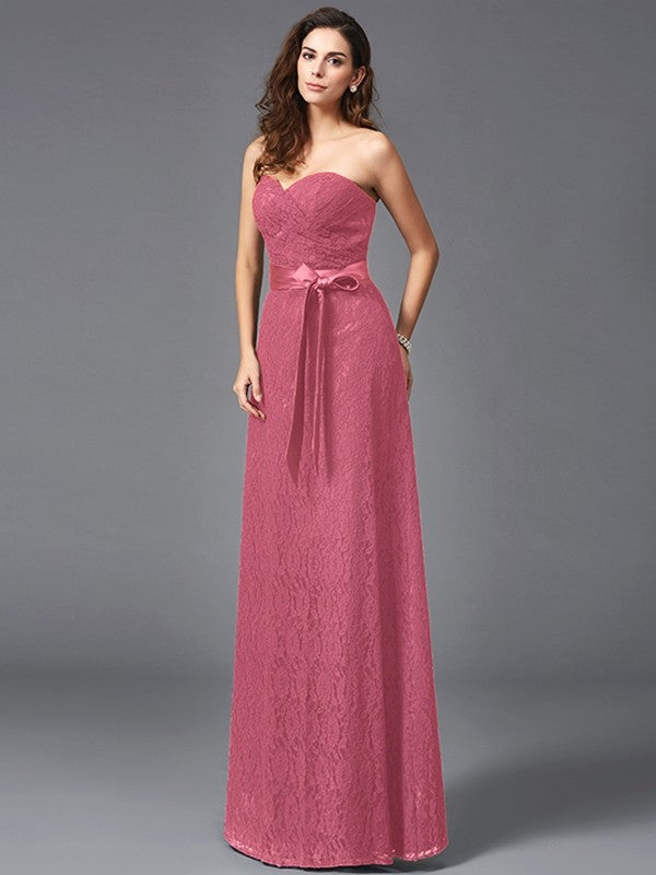 Gorgeous Sweetheart Sash/Ribbon/Belt Sleeveless Long Lace Bridesmaid dresses