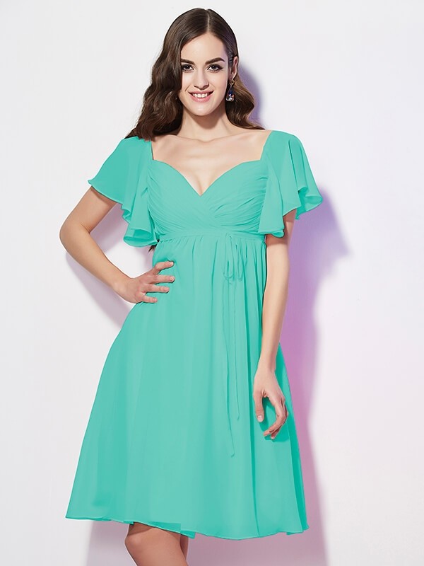 Gorgeous Sweetheart Short Sleeves Ruffles Short Chiffon Bridesmaid Dresses