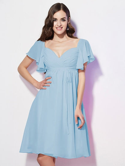 Gorgeous Sweetheart Short Sleeves Ruffles Short Chiffon Bridesmaid Dresses