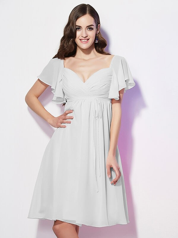 Gorgeous Sweetheart Short Sleeves Ruffles Short Chiffon Bridesmaid Dresses