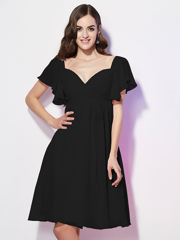 Gorgeous Sweetheart Short Sleeves Ruffles Short Chiffon Bridesmaid Dresses