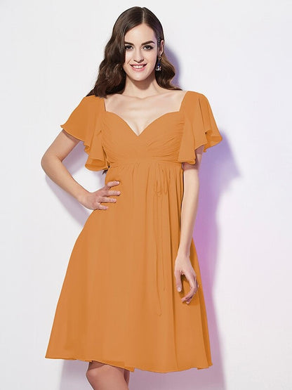 Gorgeous Sweetheart Short Sleeves Ruffles Short Chiffon Bridesmaid Dresses