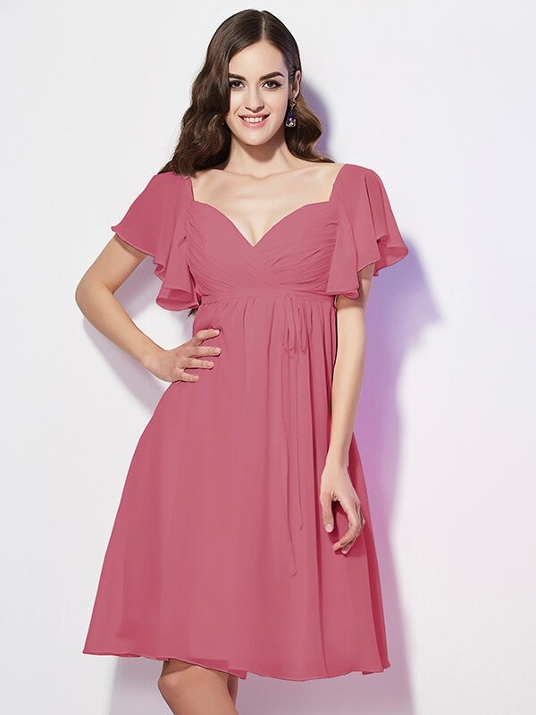 Gorgeous Sweetheart Short Sleeves Ruffles Short Chiffon Bridesmaid Dresses