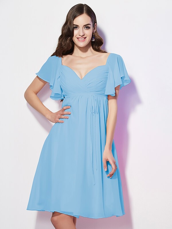 Gorgeous Sweetheart Short Sleeves Ruffles Short Chiffon Bridesmaid Dresses