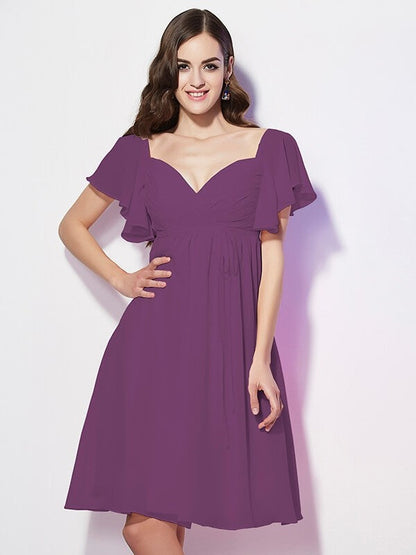 Gorgeous Sweetheart Short Sleeves Ruffles Short Chiffon Bridesmaid Dresses