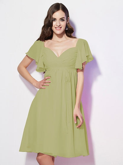 Gorgeous Sweetheart Short Sleeves Ruffles Short Chiffon Bridesmaid Dresses