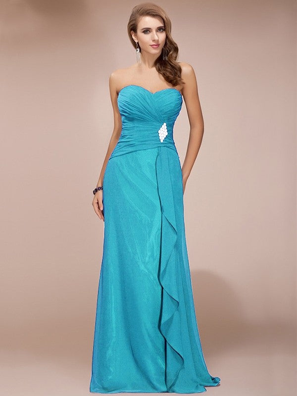 Gorgeous Sweetheart Sleeveless Long Beading Ruffles Chiffon Bridesmaid Dresses