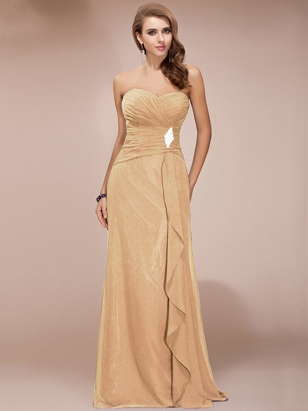 Gorgeous Sweetheart Sleeveless Long Beading Ruffles Chiffon Bridesmaid Dresses