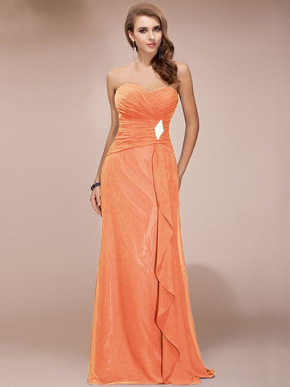 Gorgeous Sweetheart Sleeveless Long Beading Ruffles Chiffon Bridesmaid Dresses