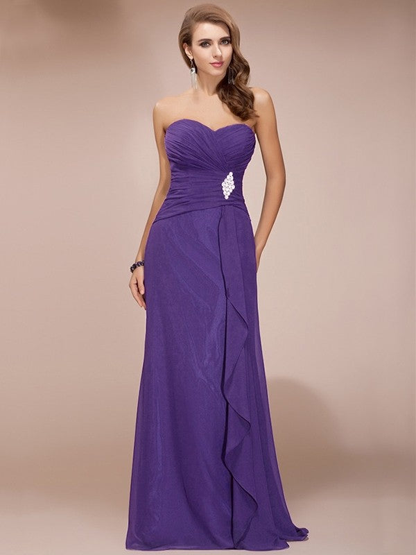 Gorgeous Sweetheart Sleeveless Long Beading Ruffles Chiffon Bridesmaid Dresses