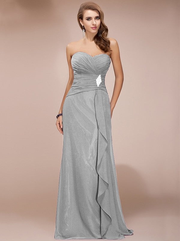 Gorgeous Sweetheart Sleeveless Long Beading Ruffles Chiffon Bridesmaid Dresses