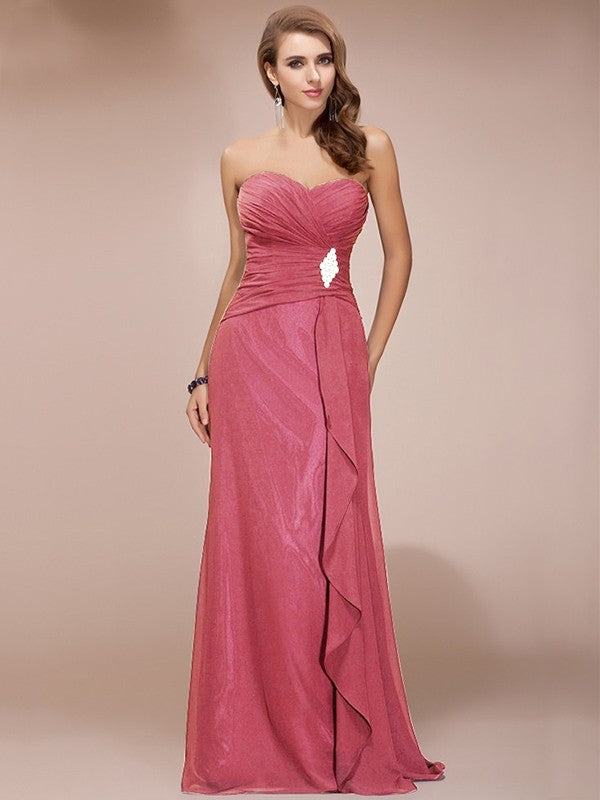 Gorgeous Sweetheart Sleeveless Long Beading Ruffles Chiffon Bridesmaid Dresses