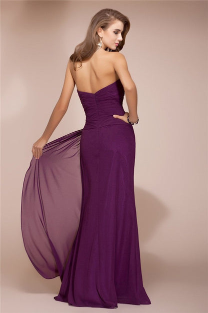 Gorgeous Sweetheart Sleeveless Long Beading Ruffles Chiffon Bridesmaid Dresses