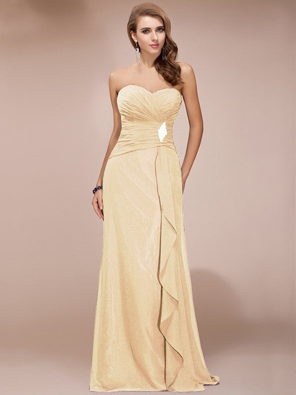 Gorgeous Sweetheart Sleeveless Long Beading Ruffles Chiffon Bridesmaid Dresses