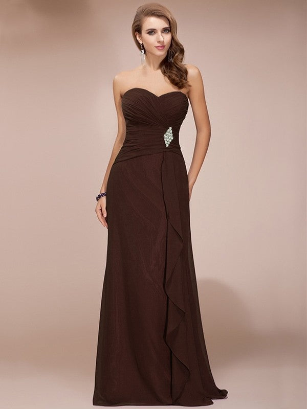 Gorgeous Sweetheart Sleeveless Long Beading Ruffles Chiffon Bridesmaid Dresses