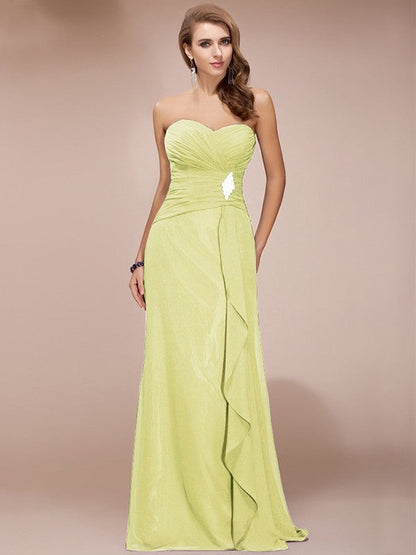 Gorgeous Sweetheart Sleeveless Long Beading Ruffles Chiffon Bridesmaid Dresses