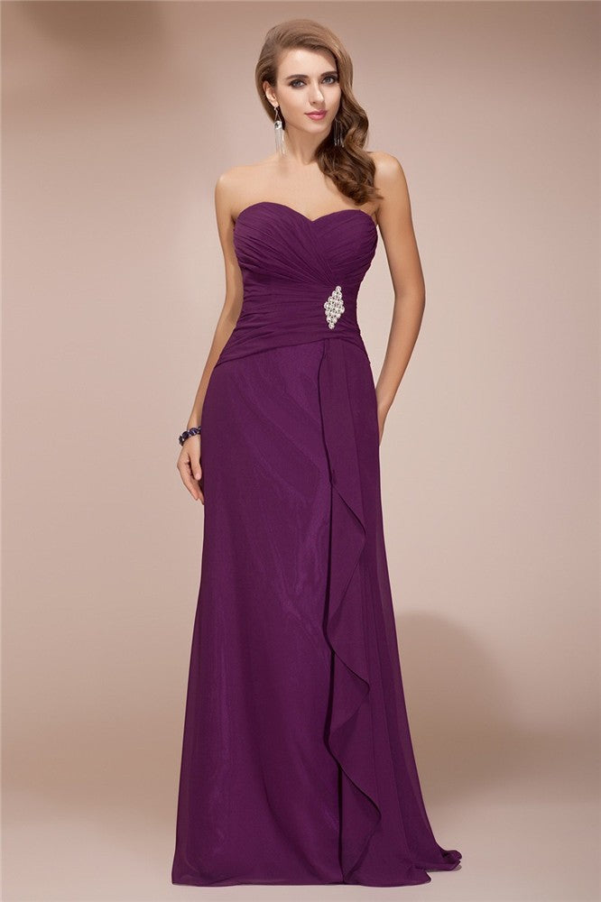 Gorgeous Sweetheart Sleeveless Long Beading Ruffles Chiffon Bridesmaid Dresses