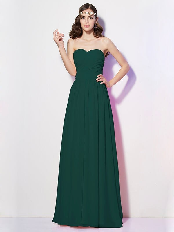 Gorgeous Sweetheart Sleeveless Long Pleats Chiffon Bridesmaid Dresses