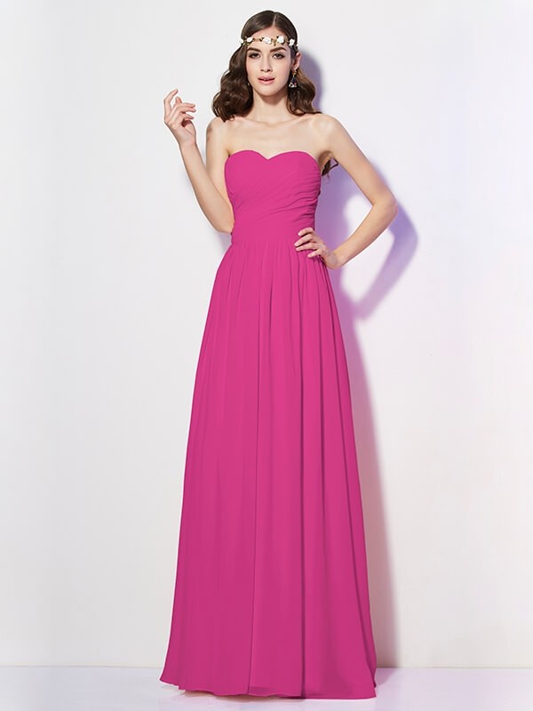 Gorgeous Sweetheart Sleeveless Long Pleats Chiffon Bridesmaid Dresses