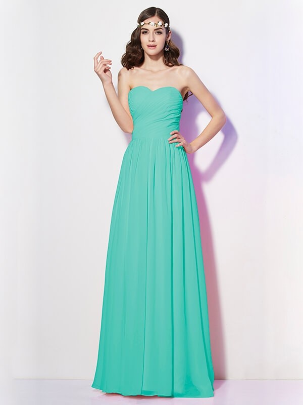 Gorgeous Sweetheart Sleeveless Long Pleats Chiffon Bridesmaid Dresses