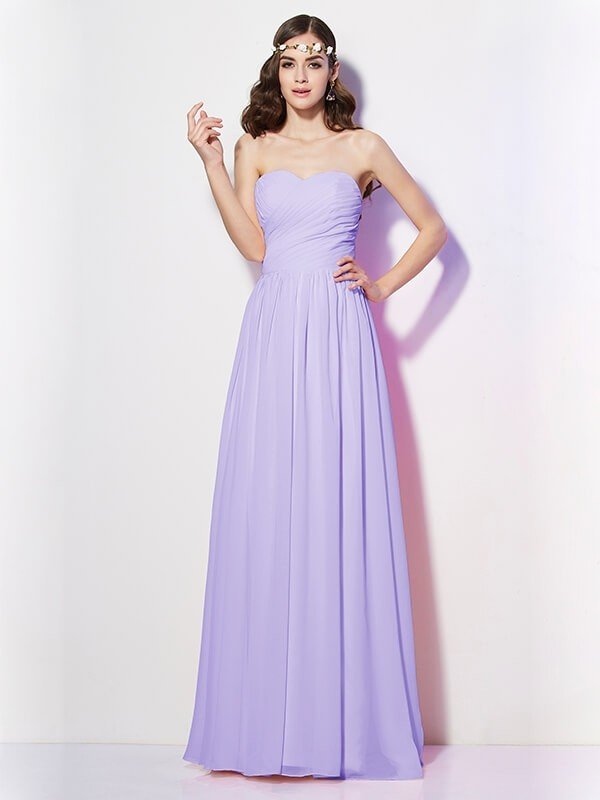 Gorgeous Sweetheart Sleeveless Long Pleats Chiffon Bridesmaid Dresses