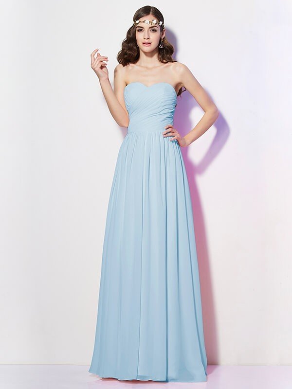 Gorgeous Sweetheart Sleeveless Long Pleats Chiffon Bridesmaid Dresses