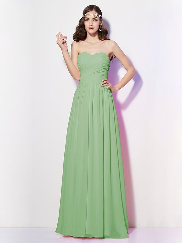 Gorgeous Sweetheart Sleeveless Long Pleats Chiffon Bridesmaid Dresses