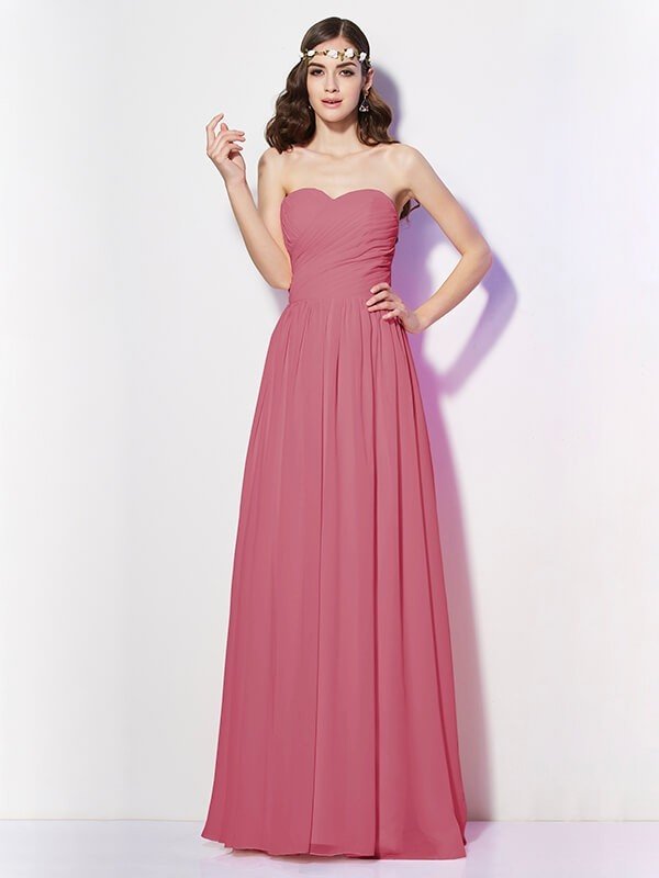 Gorgeous Sweetheart Sleeveless Long Pleats Chiffon Bridesmaid Dresses