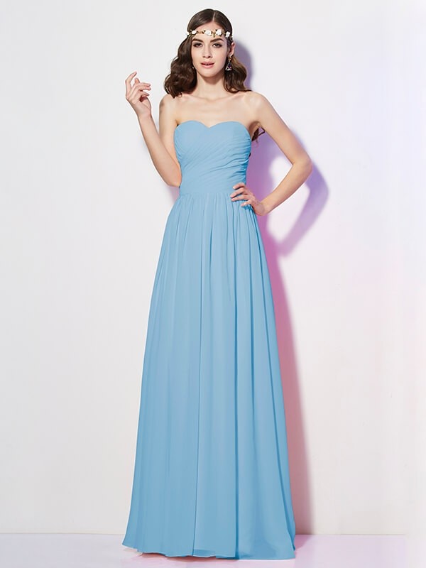 Gorgeous Sweetheart Sleeveless Long Pleats Chiffon Bridesmaid Dresses