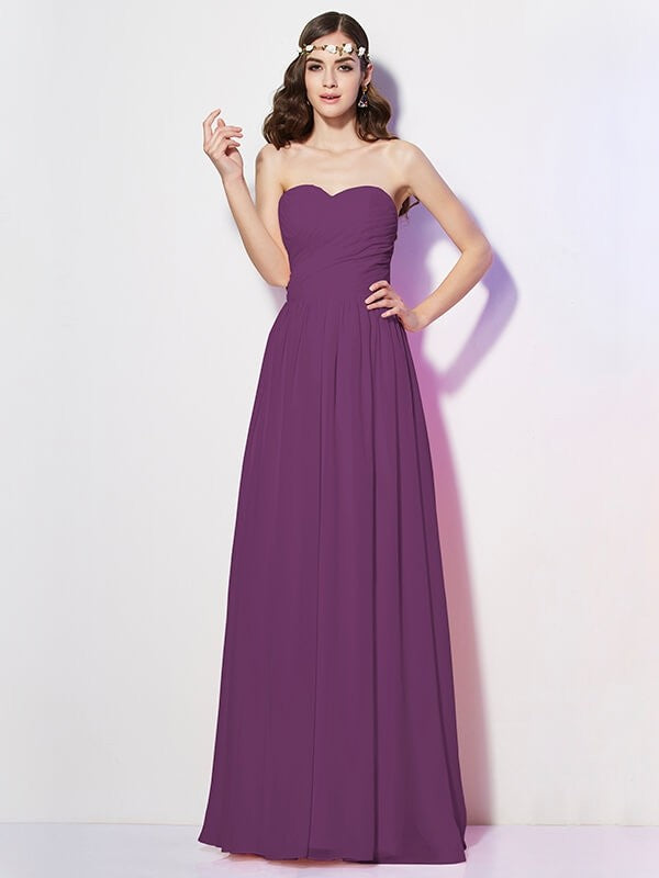 Gorgeous Sweetheart Sleeveless Long Pleats Chiffon Bridesmaid Dresses