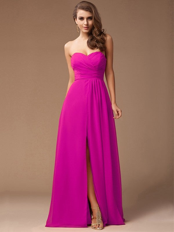 Gorgeous Sweetheart Sleeveless Long Ruffles Chiffon Bridesmaid Dresses