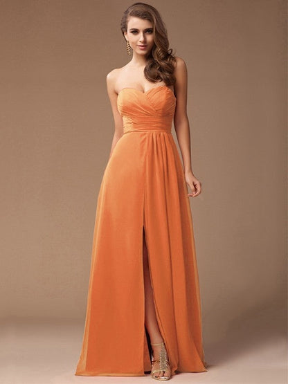 Gorgeous Sweetheart Sleeveless Long Ruffles Chiffon Bridesmaid Dresses