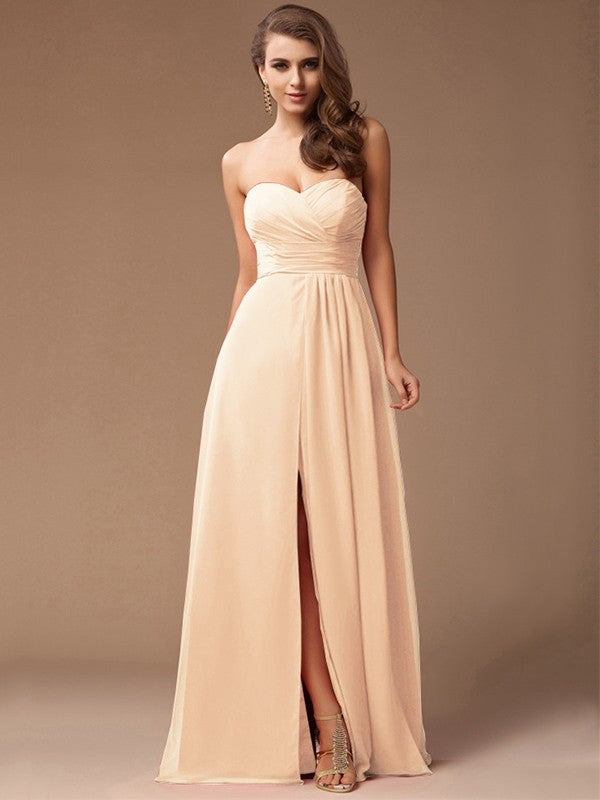 Gorgeous Sweetheart Sleeveless Long Ruffles Chiffon Bridesmaid Dresses