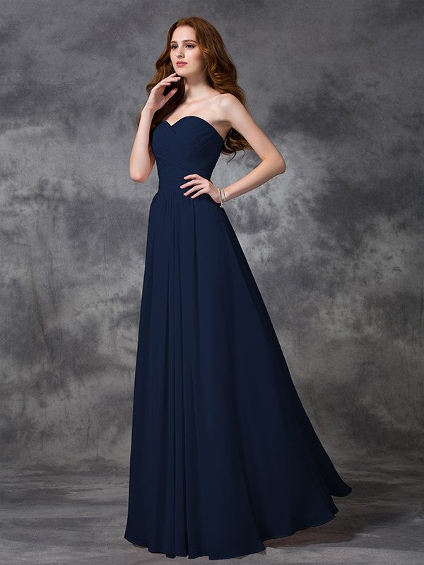 Gorgeous Sweetheart Sleeveless Ruched Long Chiffon Bridesmaid Dresses