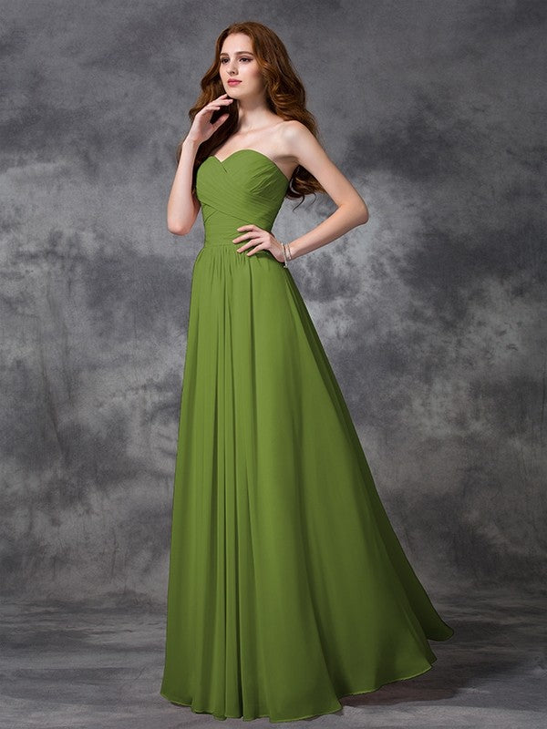 Gorgeous Sweetheart Sleeveless Ruched Long Chiffon Bridesmaid Dresses