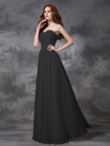 Gorgeous Sweetheart Sleeveless Ruched Long Chiffon Bridesmaid Dresses