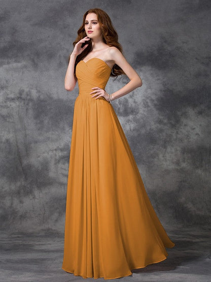 Gorgeous Sweetheart Sleeveless Ruched Long Chiffon Bridesmaid Dresses