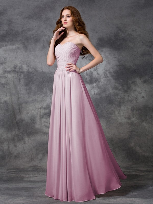 Gorgeous Sweetheart Sleeveless Ruched Long Chiffon Bridesmaid Dresses