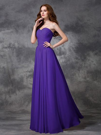 Gorgeous Sweetheart Sleeveless Ruched Long Chiffon Bridesmaid Dresses