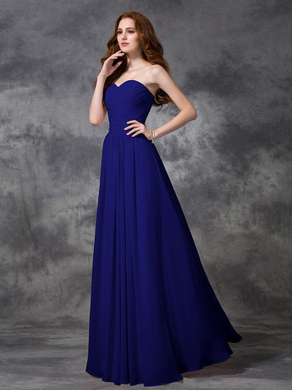 Gorgeous Sweetheart Sleeveless Ruched Long Chiffon Bridesmaid Dresses