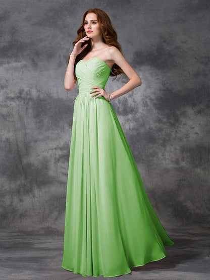 Gorgeous Sweetheart Sleeveless Ruched Long Chiffon Bridesmaid Dresses