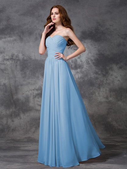 Gorgeous Sweetheart Sleeveless Ruched Long Chiffon Bridesmaid Dresses