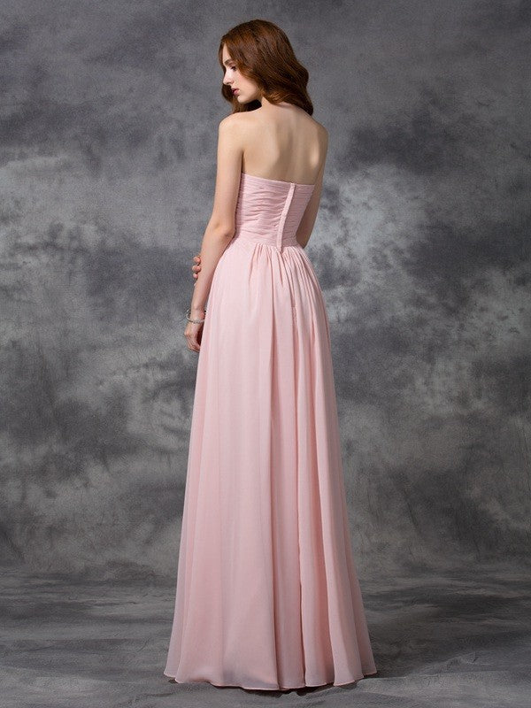 Gorgeous Sweetheart Sleeveless Ruched Long Chiffon Bridesmaid Dresses