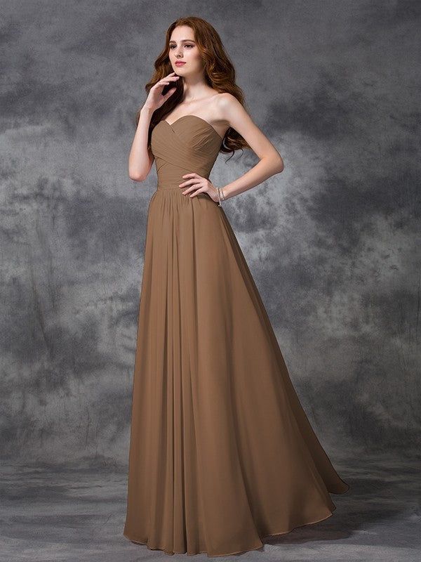 Gorgeous Sweetheart Sleeveless Ruched Long Chiffon Bridesmaid Dresses