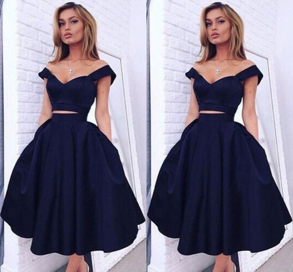 Gorgeous Two pieces Off-the-shoulder Prom Party GownsShort Homecoming Dress