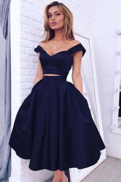 Gorgeous Two pieces Off-the-shoulder Prom Party GownsShort Homecoming Dress