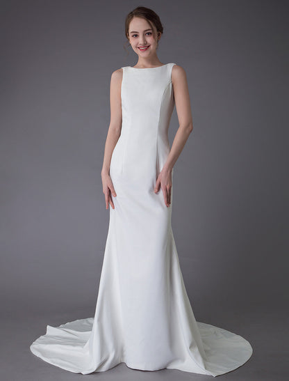 Gorgeous Wedding Dresses Ivory Sheath Simple Bridal Dress Cowl Back Beach Wedding Gowns With Train